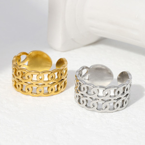 Anillo Abierto de Acero Inoxidable con Doble Cadena, Estilo Vintage, Personalizado, Impermeable, Anillo Retro, Simple y Moderno, Venta al por Mayor, para <span class=keywords><strong>Mujer</strong></span> - Product Image 3