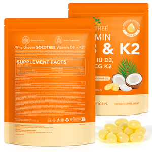 SOLOTREE <span class=keywords><strong>Vitamine</strong></span> D3 K2 120 Capsules molles Soutien immunitaire et osseux Adultes Complément multivitaminé naturel Non destiné aux femmes enceintes - Product Image 2