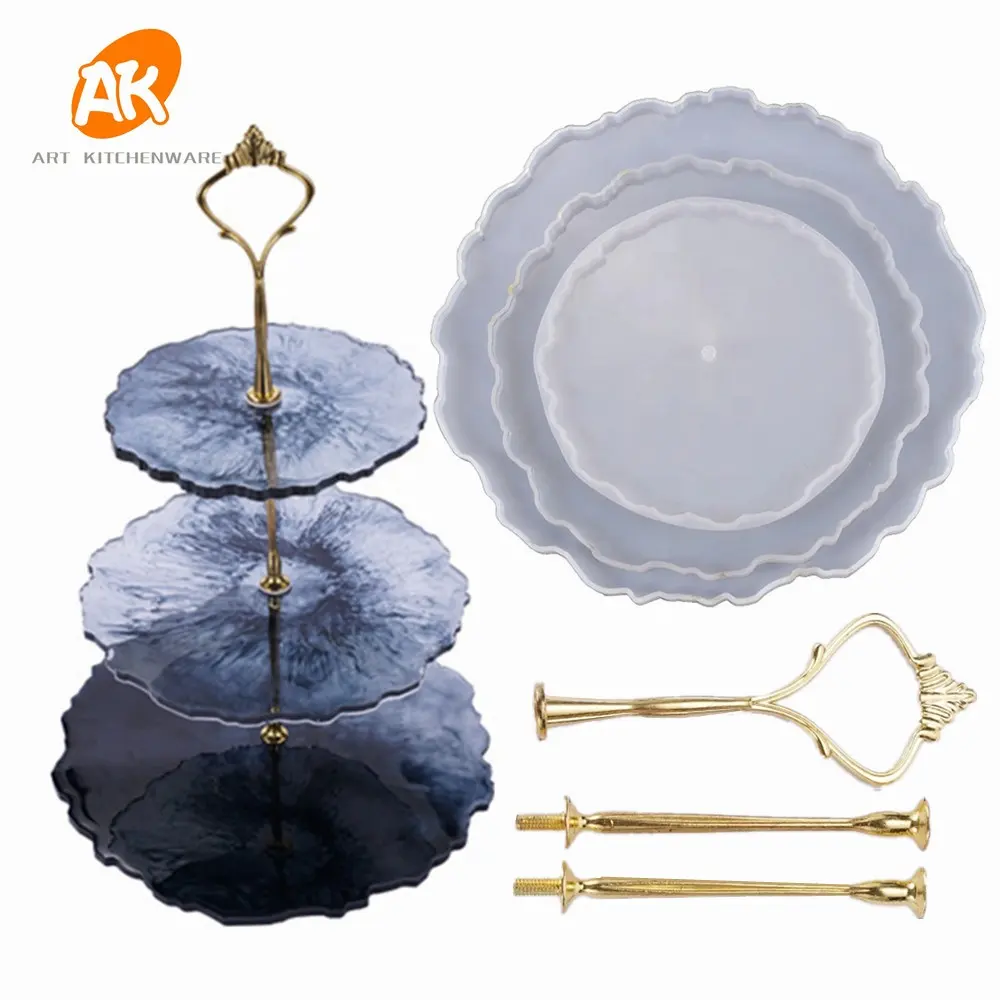 AK DIY-soporte de resina epoxi para pastel de boda, moldes de silicona de 3 niveles, bandeja para servir, moldes cuadrados redondos para herramientas artesanales de resina