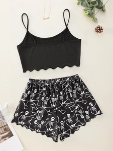 New Women <strong>Halloween</strong> Skull Print Pajamas Shorts Set Sleepwear Two Piece <strong>Pyjamas</strong> Sets for Women - Product Image 2
