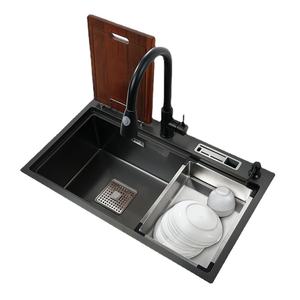 Lavello da cucina nero alto e basso con portacoltelli lavabo per verdure con tagliere lavello nero <span class=keywords><strong>pia</strong></span> in acciaio inossidabile - Product Image 1