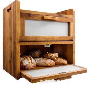 Cross-border wooden bread and pastry storage box, <b>kitchen</b> baking and dessert box, transparent display bread box, bread storage - Product Image 5
