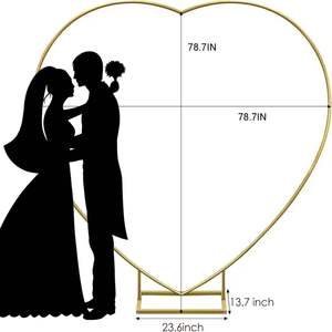 Heart-shaped gold metal wedding <b>balloon</b> garland arch background stand frame for event party decoration - Product Image 1