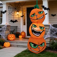 Décoration d'Halloween gonflable LED 3 niveaux en forme de citrouille maléfique DST, 1,8 à 2,4 m, avec pompe à air électrique, pour extérieur, décoration effrayante