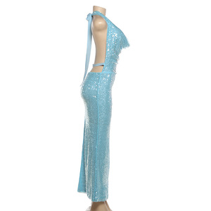 Viviblook Z0130DS Nuevo Vestido de Noche para Mujer con Lentejuelas, Cuello Halter, Espalda Descubierta y Abertura con Cordones - Product Image 4