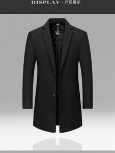 Cappotti Slim da <span class=keywords><strong>Uomo</strong></span> per Autunno/Inverno, Cappotti Casual in Lana Tinta Unita, Cappotti Lunghi in Tweed Spesso - Product Image 3