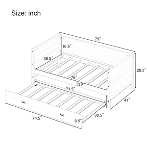 Lit double en bois blanc avec lit gigogne intégré, gain de place, pour enfants, adultes et personnes âgées - Product Image 4