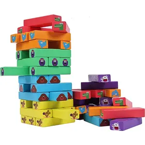 木块堆叠游戏彩色经典翻滚塔平衡游戏动物图案儿童