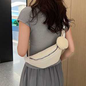 Riñonera Clásica Minimalista <span class=keywords><strong>de</strong></span> Pana <span class=keywords><strong>de</strong></span> Color Sólido, Bolso <span class=keywords><strong>de</strong></span> Pecho Retro Casual Deportivo con Mini Monedero Desmontable - Product Image 4