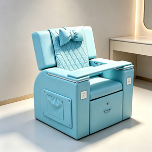 <b>Light</b> Blue Reclining Foot Spa Chair Multifunctional Pedicure Salon Chair With Bow Decor Side Table Power <b>Socket</b> Storage Drawer - Product Image 3
