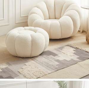 เก้าอี้โซฟาทรงฟักทองหนังแกะสีขาวน่ารักสำหรับห้องนอน ระเบียง พักผ่อน แบบทาทามิ ขนาดเล็ก - Product Image 2