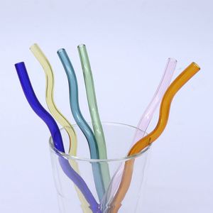 Pailles ondulées réutilisables en verre, résistantes à la chaleur, colorées, design tendance, personnalisables, vente en gros, OEM - Product Image 5