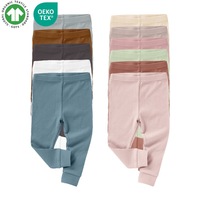 Leggings pour enfants en coton biologique uni, tricot côtelé, doux, extensible, coupe ajustée, vêtements de loisirs, pantalon pour bébé unisexe