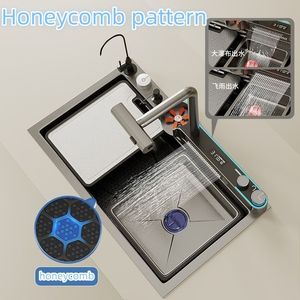 Rechteckige Nano Bionic Honeycomb Große Einzel waschbecken Digital anzeige Einteilige Wasserfall-Küchen spüle mit Schrank waschanlage - Product Image 3