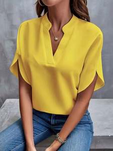 Wholesale <b>Women's</b> Summer Casual Solid Color V-neck <b>Loose</b> <b>Shirt</b> Five Quarter Sleeved Top <b>for</b> <b>Women</b> - Product Image 5