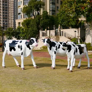 Life Size Holstein Statue Large Dairy Cow Giant Fiberglass Polyresin Animal Sculpture For Outdoor Garden Park Plaza Decoration