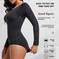 Body sculptant décontracté pour femme, coupe ajustée, à manches longues, avec soutien de la poitrine, pour le contrôle du ventre et le rehaussement des hanches