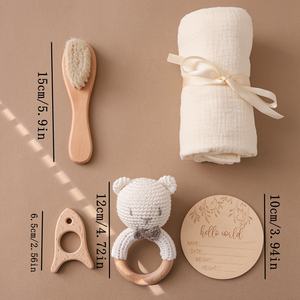 Juego de Regalo de 5 Piezas de Juguetes de Ganchillo Suaves Kaiyue para Bebés Recién Nacidos, Sonajero de Mano, Mordedor de Madera, Sonajero de Hitos, Juego de Regalo para Bebés - Product Image 6