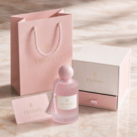 Bouteilles en verre dépoli rose de 100 ml à rayures vintage, avec pulvérisateur à pompe gravé, pour parfum et diffuseur à bâtonnets, avec boîte personnalisée et couvercle – Vente en gros