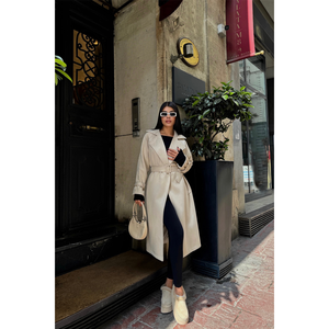 เสื้อโค้ทยาวผ้าหนังกลับสีน้ำตาลสไตล์มินิมอล แขนยาว ทอผ้ากันลม สำหรับผู้หญิง ฤดูใบไม้ร่วง - Product Image 5