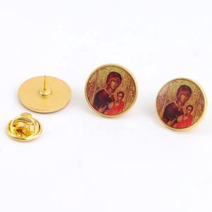 0.7 pouces ton or rond grec chrétien orthodoxe vierge marie de la <span class=keywords><strong>Passion</strong></span> Panagia Soumela épinglette métal religieux moulé Style - Product Image 3