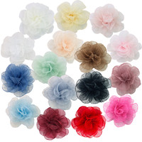 Grande fleur plissée en organza de 20 cm en tissu camélia, accessoire pour cheveux, chaussures, chapeaux, corsages, vêtements, robes, fleurs décoratives et patchs