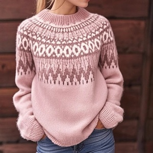 Pulls pour femmes, motif Fair Isle Robin, col rond, tricot, résistant aux plis, chaud pour l'extérieur, Noël - Product Image 3