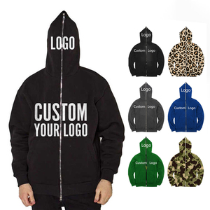 Sweat-shirts à capuche unisexes grande taille, poids lourd 500 g/m², polyester/coton, style streetwear automne, avec strass, fermeture éclair intégrale, pour hommes - Product Image 1