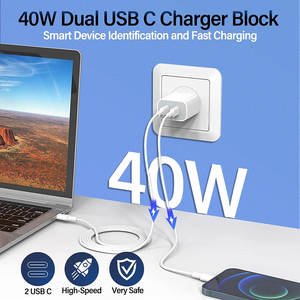 Bloque de cargador <span class=keywords><strong>USB</strong></span> <span class=keywords><strong>C</strong></span> de 40W, puerto dual, adaptador de corriente PD de 20W, cargador de pared tipo <span class=keywords><strong>C</strong></span> para iPhone 16 15 <span class=keywords><strong>Pro</strong></span> Max Samsung S23 S22 iPad Tablet - Product Image 4