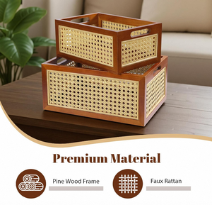 Panier de rangement peu profond en <span class=keywords><strong>bois</strong></span> de pin tressé, design écologique et durable, multifonctionnel pour le rangement sur table et la maison - Product Image 3