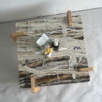 Table basse moderne personnalisée en marbre Tiramisu avec base en bois massif, table centrale en pierre naturelle pour salon