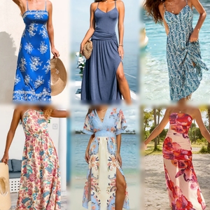 Lot de robes d'été imprimées pour femmes, style halter, pour les vacances, vente en gros, surplus de stock, vêtements de commerce - Product Image 1
