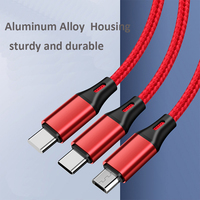 Pour Android Micro USB Type C 3A universel pour ordinateur téléphone rouge Nylon tresse 3-en-1 câble de chargeur rapide charge multiple de téléphone