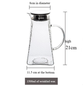 Hot bán hộ gia đình công suất lớn 1000ml 1500ml thủy tinh borosilicate nước bình thủy tinh làm mát nước ấm đun nước với nắp - Product Image 4