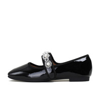 Damen Lackleder Mary Jane Flats mit eckiger Zehenpartie, Perlen-Strass-Riemen, zum Hineinschlüpfen, Freizeitschuhe für Damen, OEM ODM, individuelles Logo