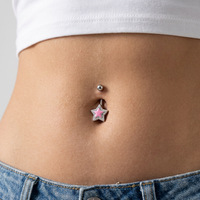 Anneau de nombril sexy en acier inoxydable avec étoile à cinq branches en strass et zircon, bijou fantaisie pour cadeau