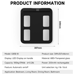 <span class=keywords><strong>Balance</strong></span> de salle de bain numérique LED de haute qualité 180 kg pour usage domestique, <span class=keywords><strong>avec</strong></span> <span class=keywords><strong>poignée</strong></span>, en ABS et verre, 8 électrodes, mesure de la graisse corporelle, <span class=keywords><strong>avec</strong></span> application AiLink - Product Image 2