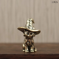 Figuras de Gato Mago de Latón Vintage, Encantador Gatito Mágico con Sombrero, Ideal para Decoración del Hogar y Dormitorio - Perfecto para Halloween