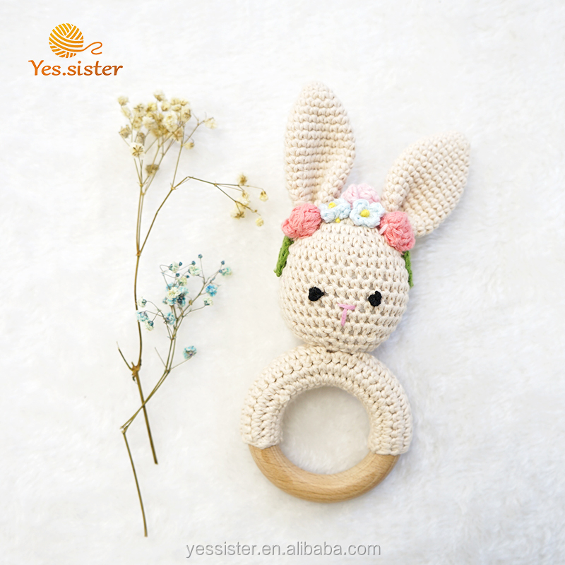 Лидер продаж, гладкое деревянное кольцо, вязаное крючком, погремушка-прорезыватель для детей
