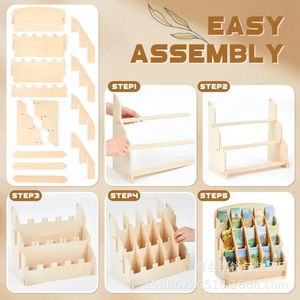 Wooden <b>Desktop</b> Card Display Rack 3 Tier Multi Compartment Greeting Card Storage <b>Shelf</b> For Office Home Use - Product Image 4