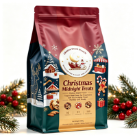 Sachet Doypack de Noël personnalisé imprimé en héliogravure, haute résistance à l'humidité, en BOPP Nylon refermable avec fermeture Ziplock pour biscuits, noix et chocolat
