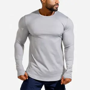 New Design Workout Gym Breathable Mesh Thumbhole Long Sleeve Slim Fit Tshirt For Men