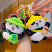 Porte-clés en peluche panda mignon avec chapeau et sac à dos - Charme panda adorable pour clés de voiture, sacs à dos et cadeaux de vacances pour enfants