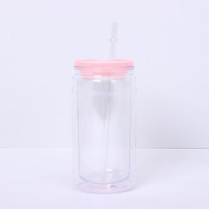 Durable Unbreakable 16oz Double Wall <b>Plastic</b> Mason Jar Tumbler with Lid Straw for Kindergarten Kids Safe - Product Image 2