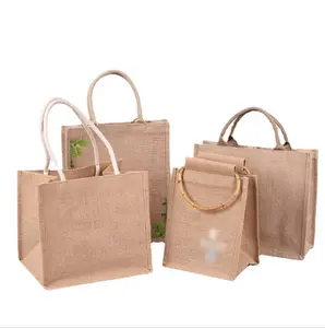 Venta superior Bolsas de arpillera Bolsa de playa de yute Boda DIY Bolsa de compras de yute de cáñamo