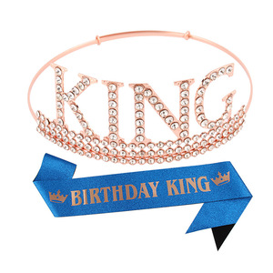 Corona per Compleanno da Uomo, Accessorio per Feste in Stile Europeo e Americano, Corona da Re in Ferro con Grandi Lettere in Cristallo Bianco - Product Image 5