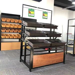 Yonghui Supermarket Fruit Vegetable <b>Rack</b> 3 Layer Perforated Heavy Duty Commercial Storage <b>Shelf</b> Wood Grain Finish - Product Image 3