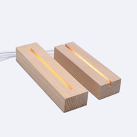 Base de lampe LED 3D en bois pour affichage de lumières nocturnes en verre cristal laser 3D rectangulaires en gros