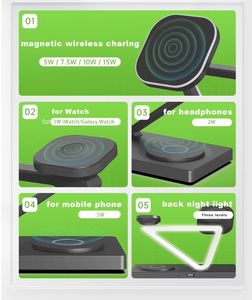 Regalos de negocios promocionales 5 en 1 Cargador inalámbrico 15W Fuerte magnético para iPhone para relojes <span class=keywords><strong>Samsung</strong></span> Estación de carga con luz - Product Image 3