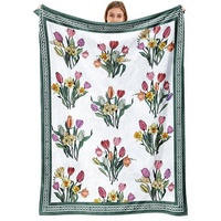 Plaid en flanelle tissée à motifs floraux, couverture décorative rectangulaire pour canapé, literie printemps-automne